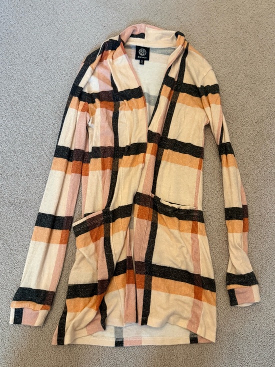 bobeau Sweaters - Bobeau Pink, Tan & Black/Grey Plaid Open Long Cardigan w/Pockets - Soft - Sz XS